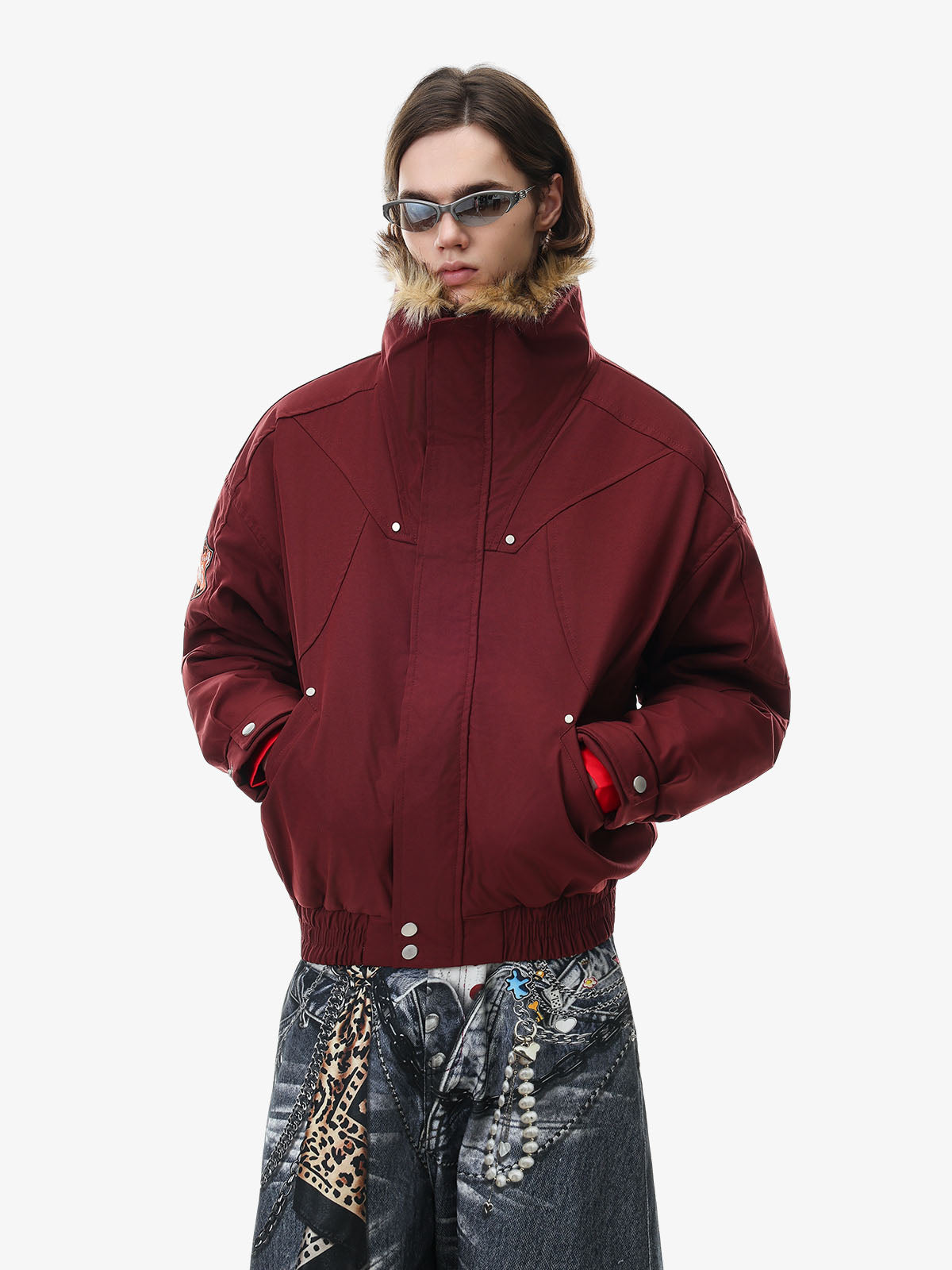 Studded Badge Embroidered Padded Coat