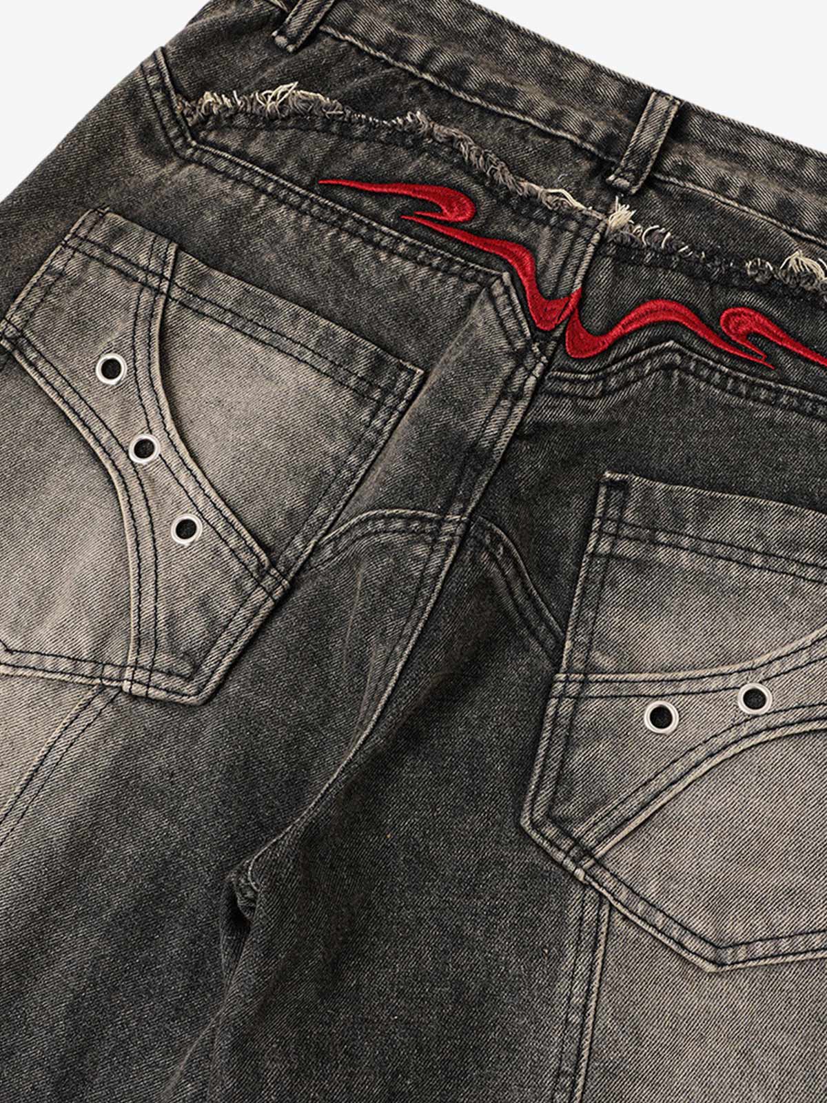 Embroidered Frayed Distressed Jeans
