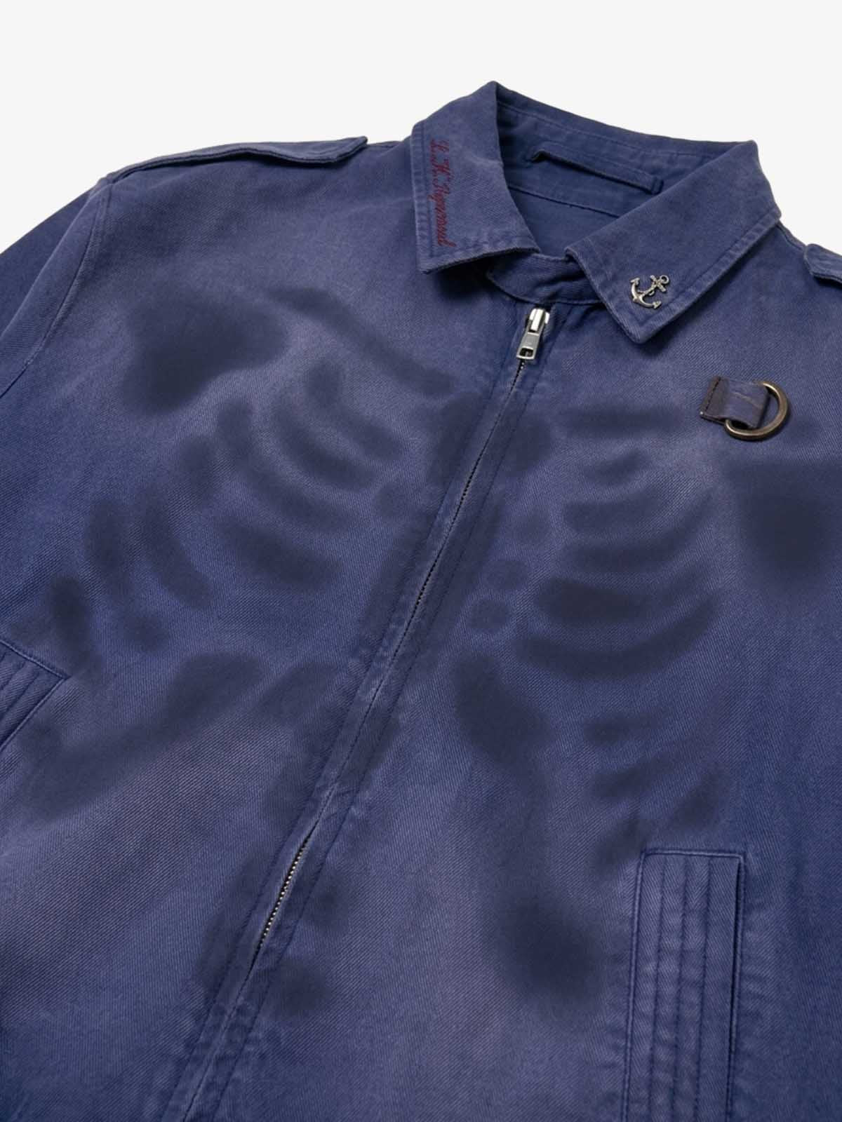 Washed Haze Blue Patch Bomber Jacket; Gray Blue / S, Gray Blue / M, Gray Blue / L, Gray Blue / XL, Gray Blue / 2XL