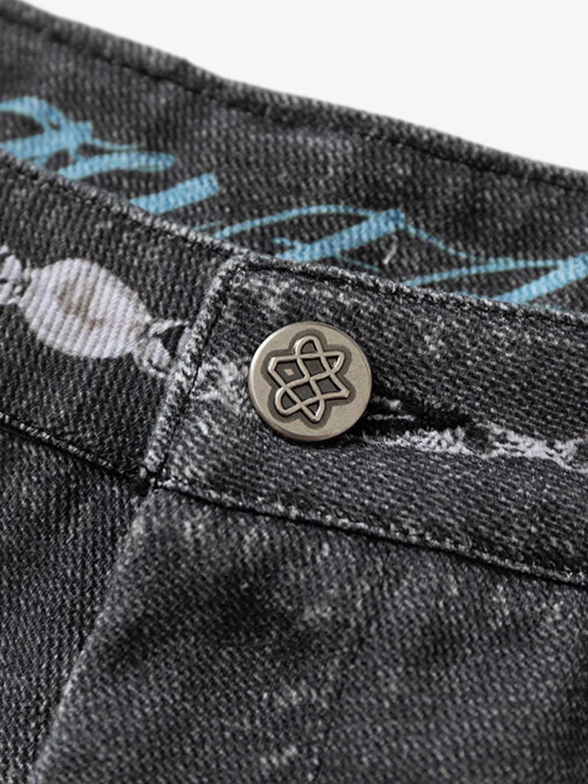 Thesupermade Graffiti Print Cold Transfer Camouflage Layered Cargo Jeans 