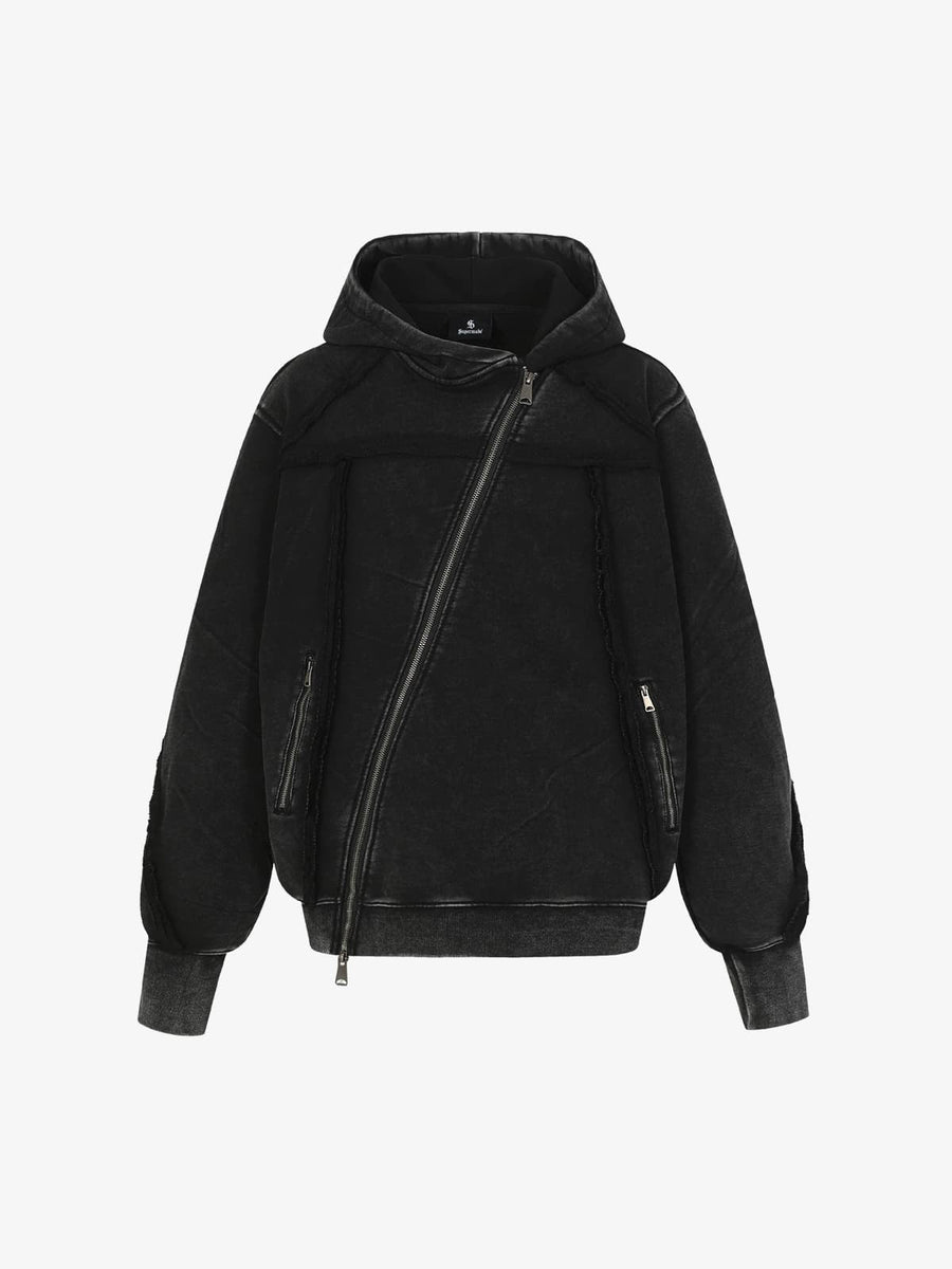 Retro Asymmetric Zip Up Deconstructed Hoodie 