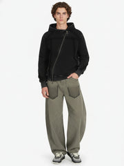 Retro Asymmetric Zip Up Deconstructed Hoodie 