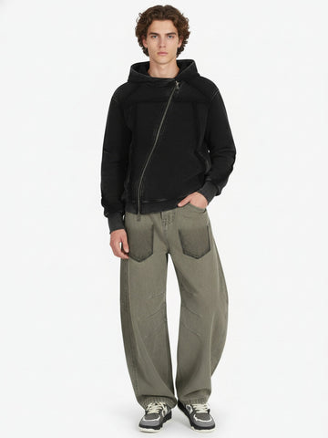 Retro Asymmetric Zip Up Deconstructed Hoodie 
