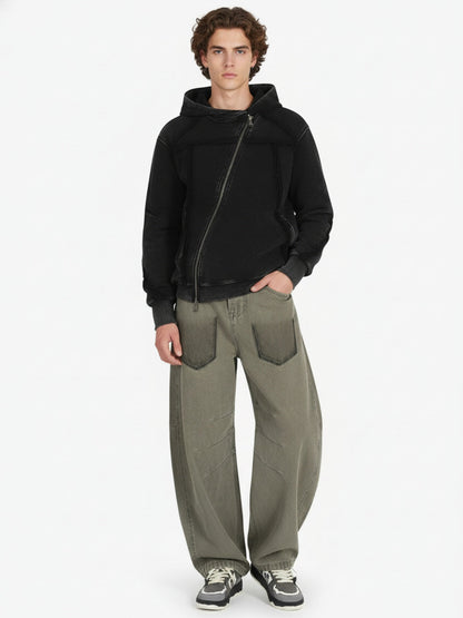 Retro Asymmetric Zip Up Deconstructed Hoodie 