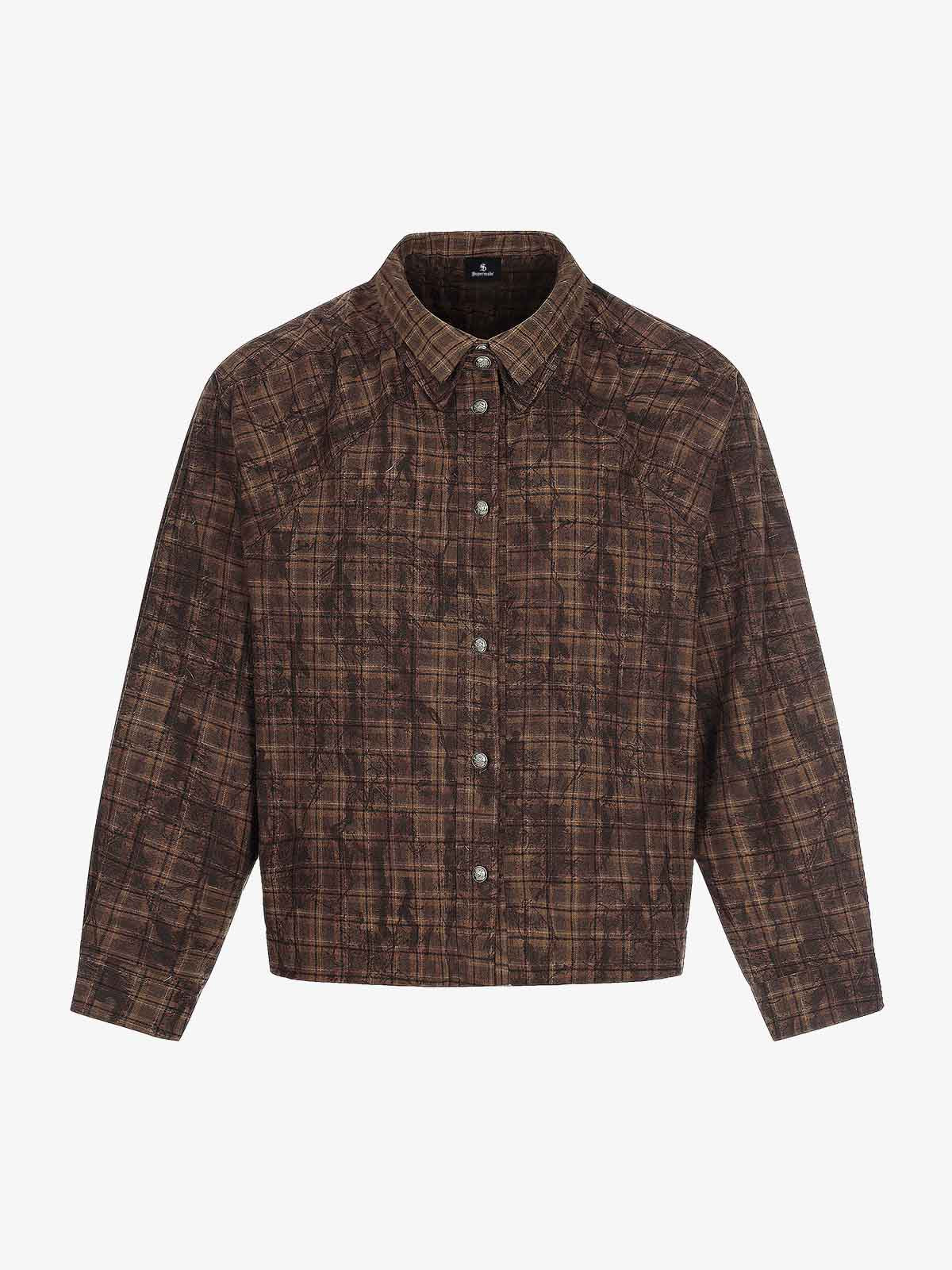 Vintage Washed Plaid Cropped Shirt Jacket