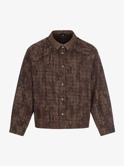 Vintage Washed Plaid Cropped Shirt Jacket