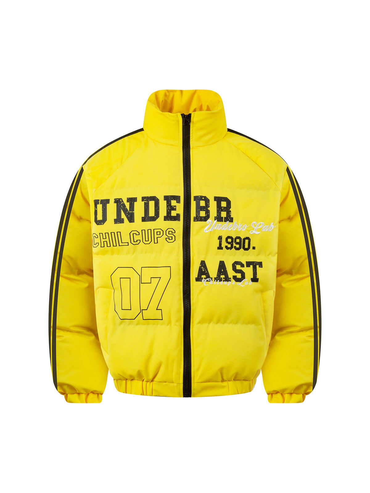 Jersey Stand Collar Embroidered Quilted Puffer Jacket 