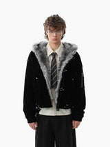 Retro Fur Collar Suede Toggle Closure Padded Bomber Jacket 