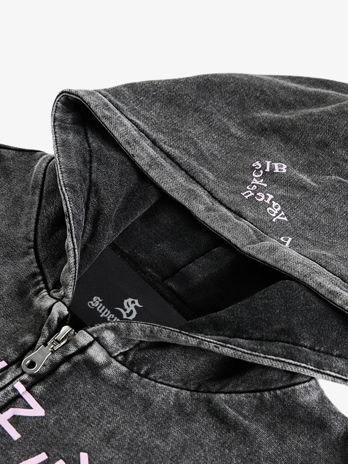 Retro Distressed Fun Text Print Zip-Up Hoodie 