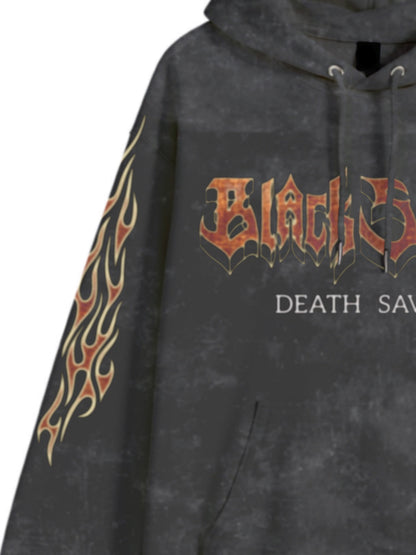 Vintage Distressed Flame Letter Graphic Hoodie 