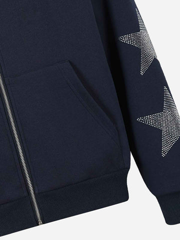 Zip-Up Hoodie with Star Logo & Rhinestone Detail