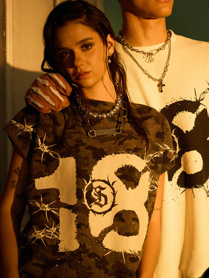 Supermade Camouflage Thorn Print Sleeveless T-Shirt 