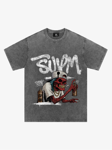 Street Trendy Skull Spray-Paint Graffiti Master T-Shirt 