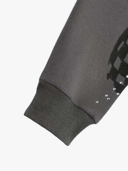 Stylish Purple Hoodie with Unique Flame Design and Rhinestone Accents 