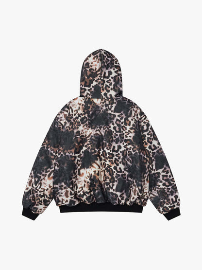 Leopard Print Hooded Bomber Jacket with Faux Fur Trim - Trendy and Stylish for All Seasons 