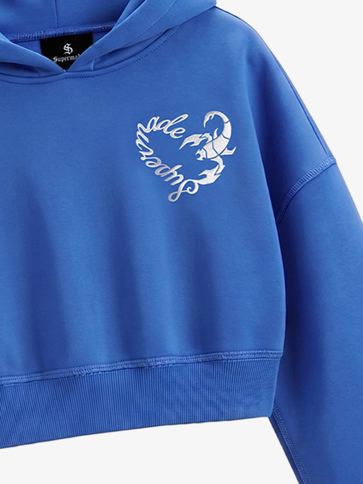 Faux Fur Hooded Sweatshirt with Embroidered Scorpion Graphic