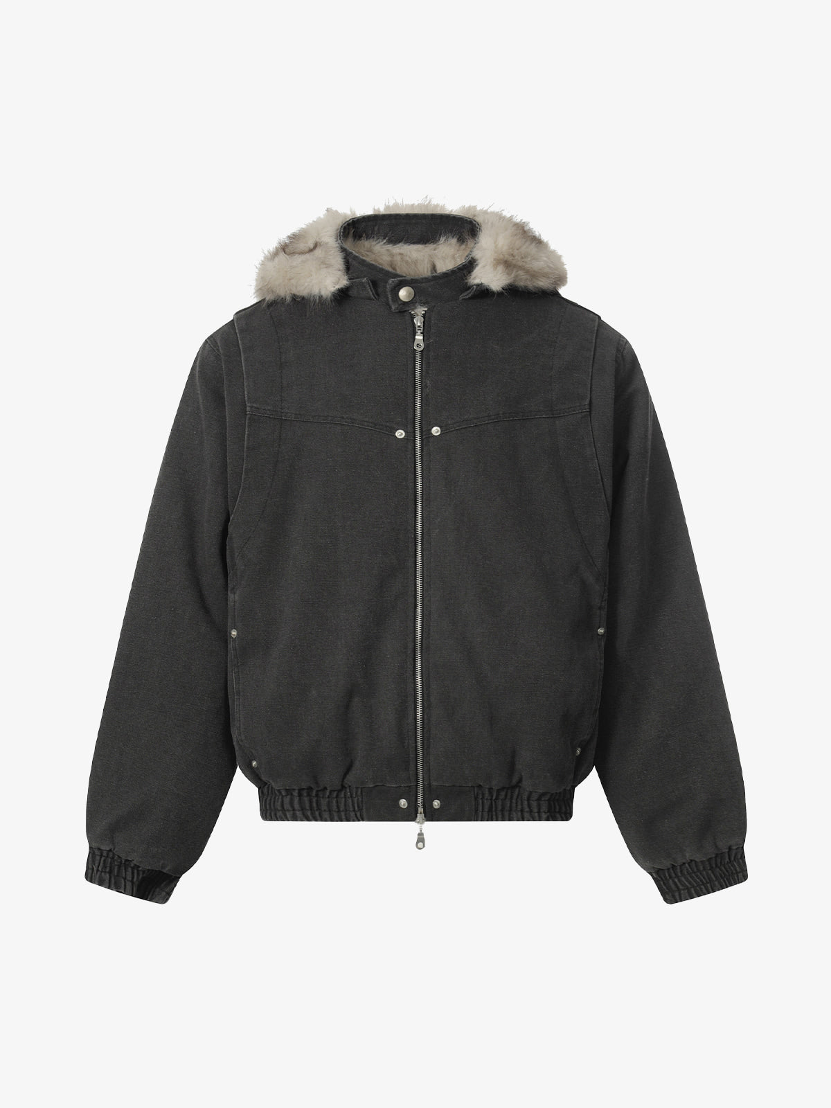 Street Outdoor Detachable Fur Collar Fleece Hooded Padded Jacket 