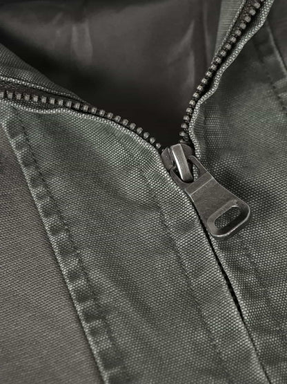 Retro Workwear Patchwork Hooded Utility Jacket 