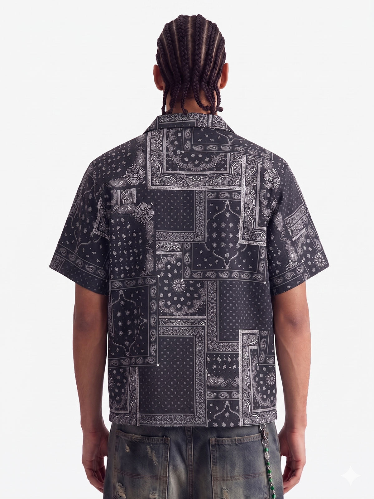 Vintage Bandana Patchwork Camp Collar Boxy Shirt 