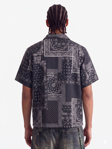 Vintage Bandana Patchwork Camp Collar Boxy Shirt 