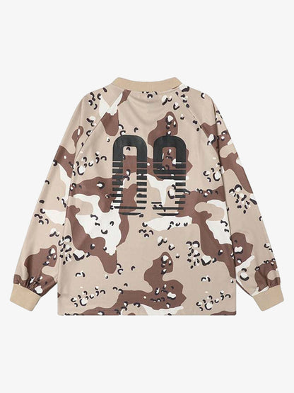 Camouflage Alphanumeric Print Long-sleeved T-shirt 