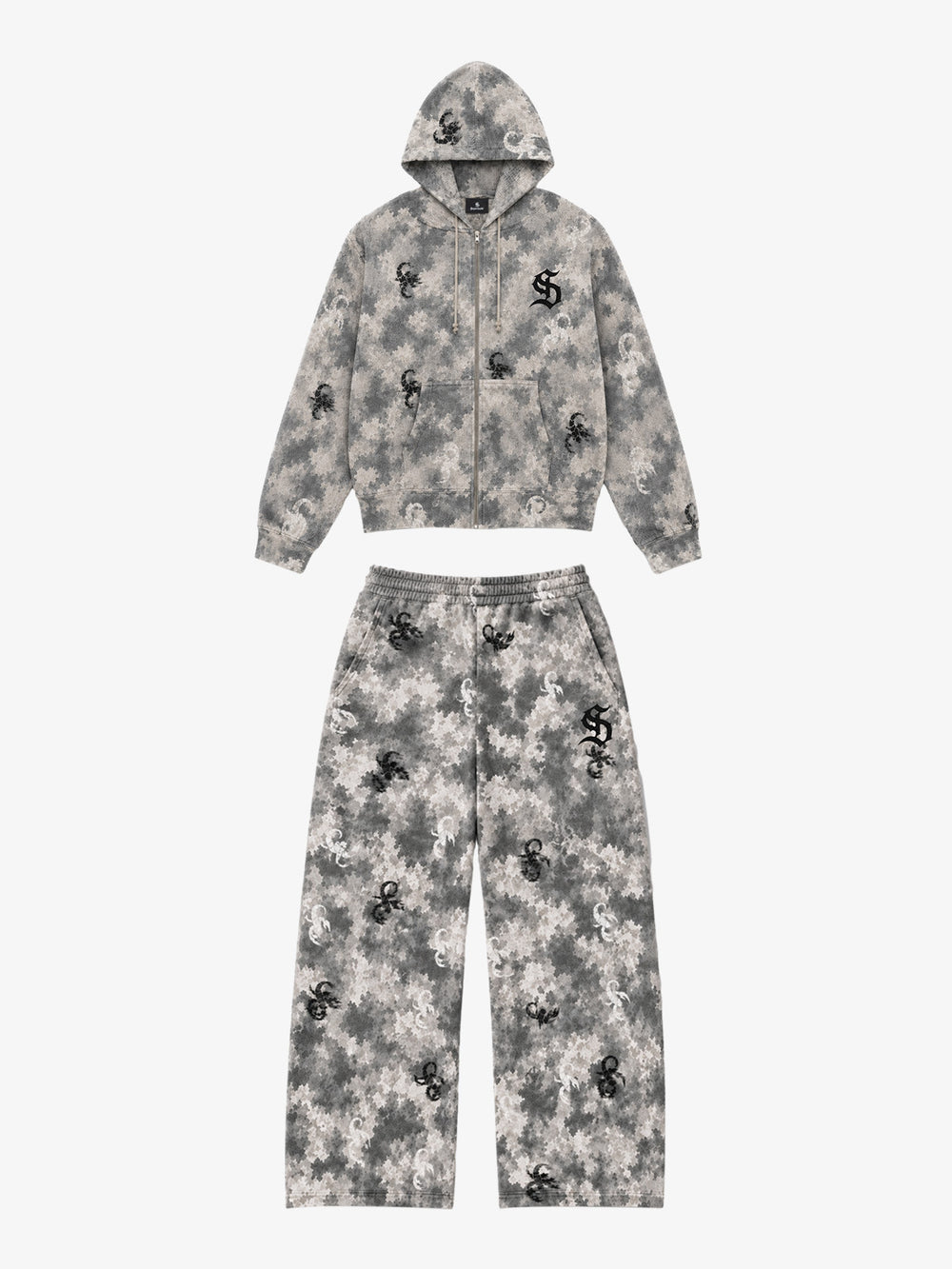 Scorpion Camo Zip Hoodie & Wide-Leg Sweatpants Set