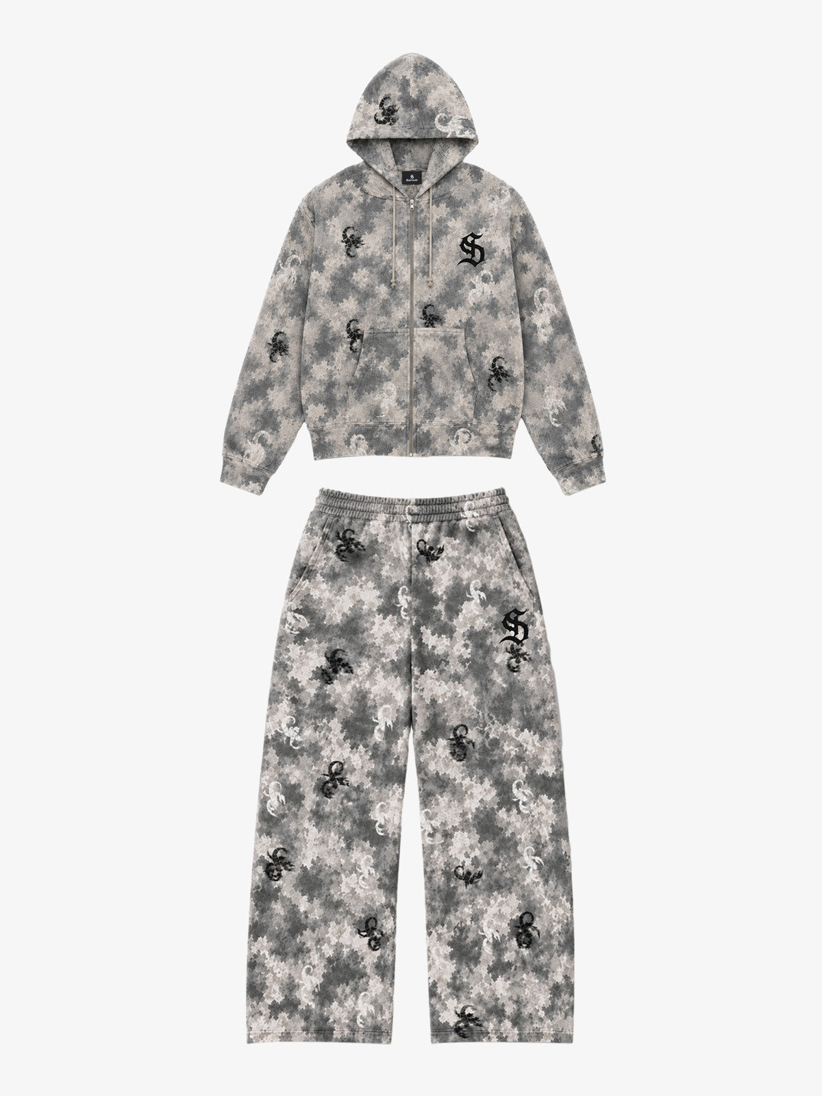 Scorpion Camo Zip Hoodie & Wide-Leg Sweatpants Set