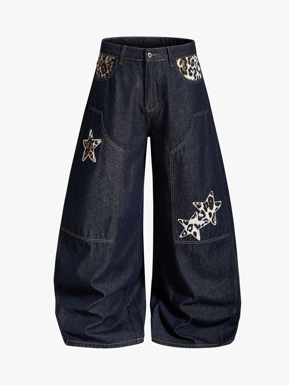 Jeans holgados de mezclilla cruda Thesupermade con bordado de estrella y leopardo.