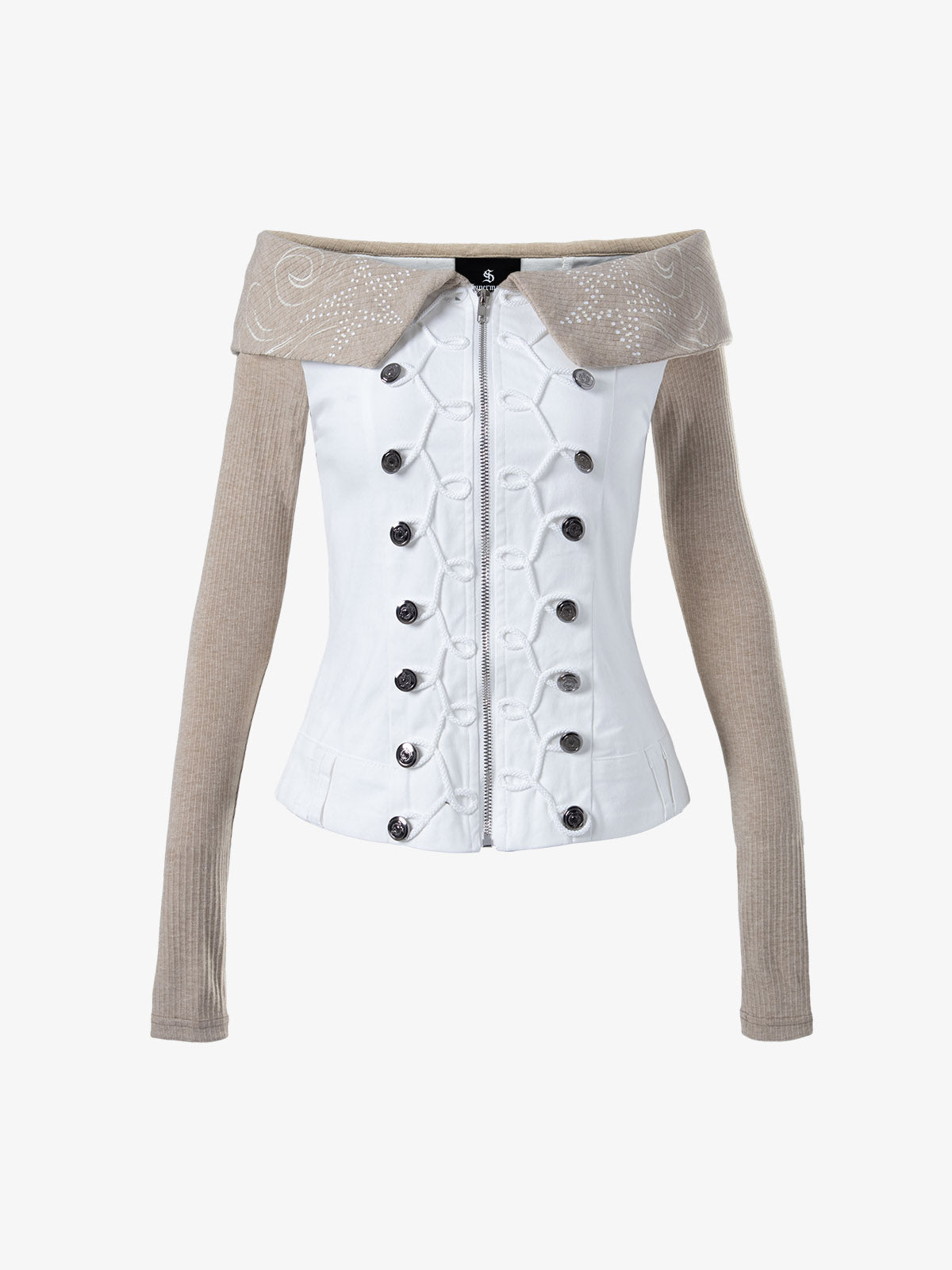 Thesupermade Napoleon Button Off-Shoulder Slim Fit Long Sleeve Top