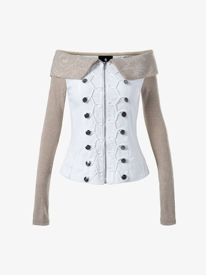 Thesupermade Napoleon Button Off-Shoulder Slim Fit Long Sleeve Top