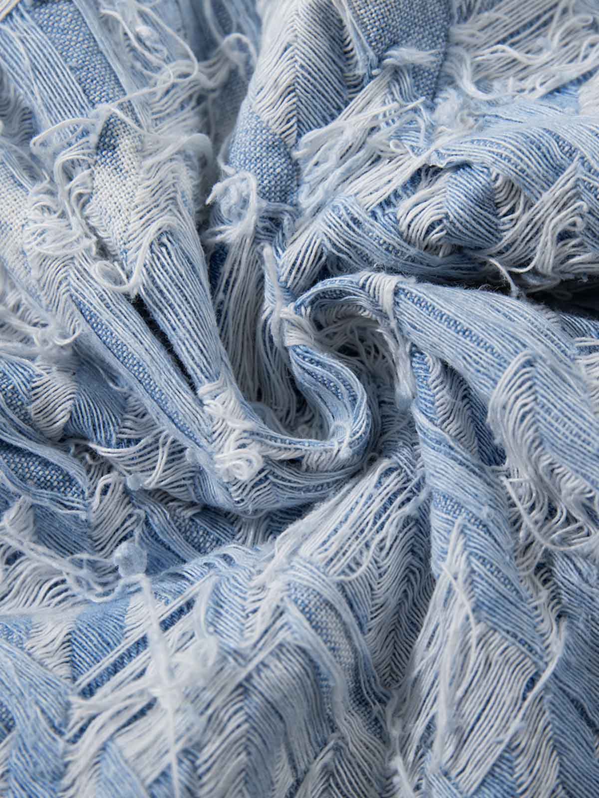 Distressed Frayed Textured Denim Jeans 