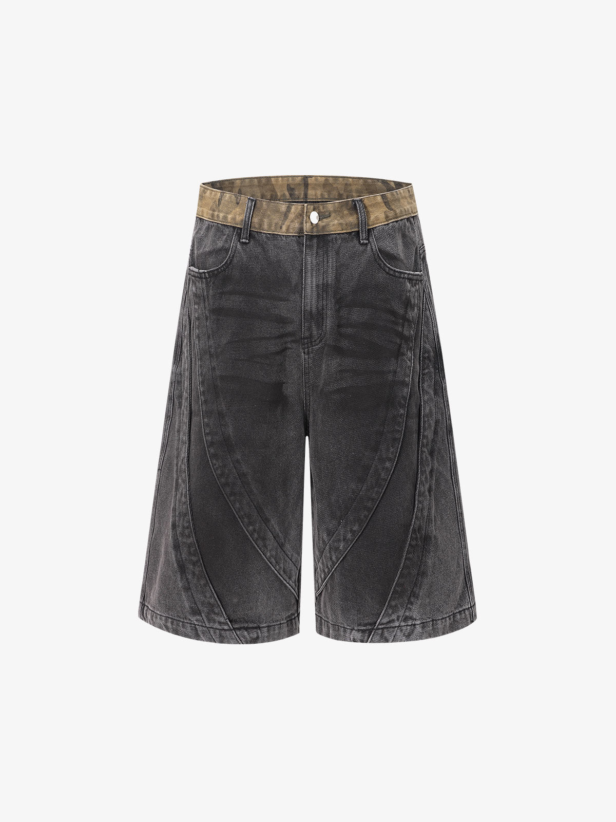 Camo-Trimmed Pleated Denim Utility Set 