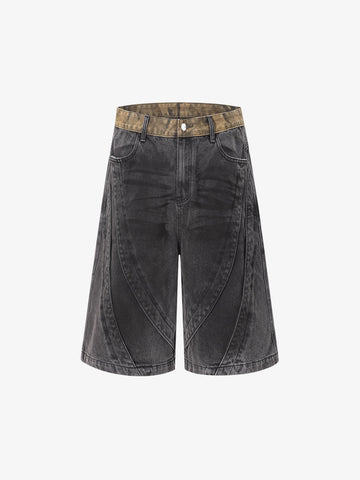 Camo-Trimmed Pleated Denim Utility Set 