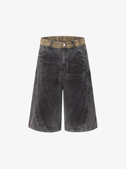 Camo-Trimmed Pleated Denim Utility Set 