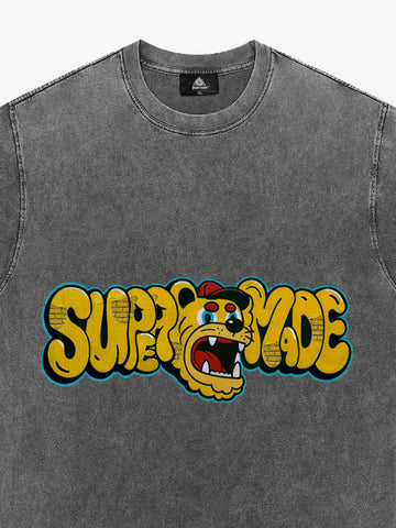 Street Graffiti Trendy Tiger Head Font T-Shirt 