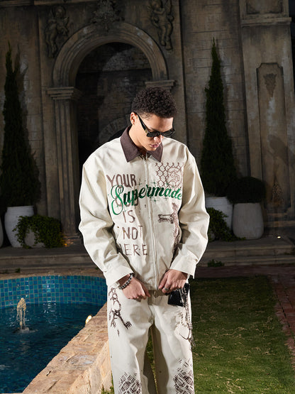 Supermade “Your God Is Not Here” Slogan Print Color-Blocked Embroidered Retro Canvas Set 