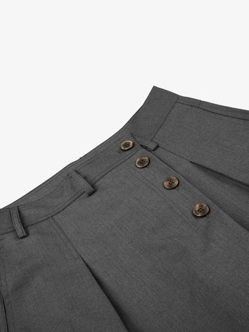 Multi-Button Diagonal-Placket Tailored Shorts