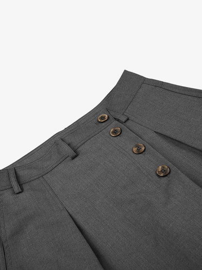 Multi-Button Diagonal-Placket Tailored Shorts