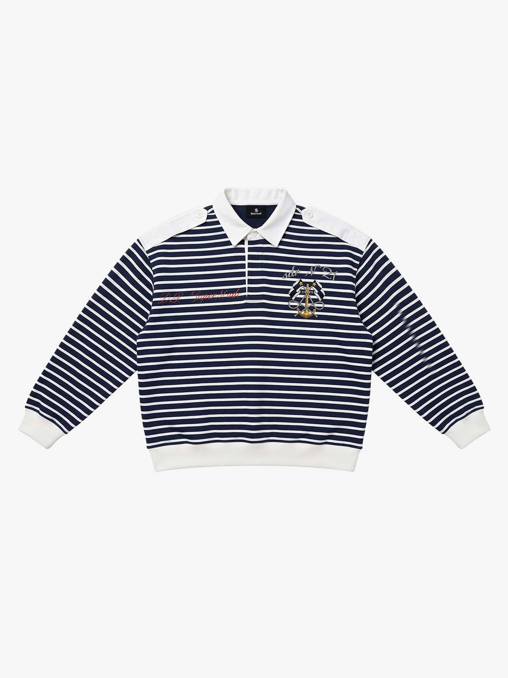 Anchor Embroidered Striped Heavyweight Sweatshirt