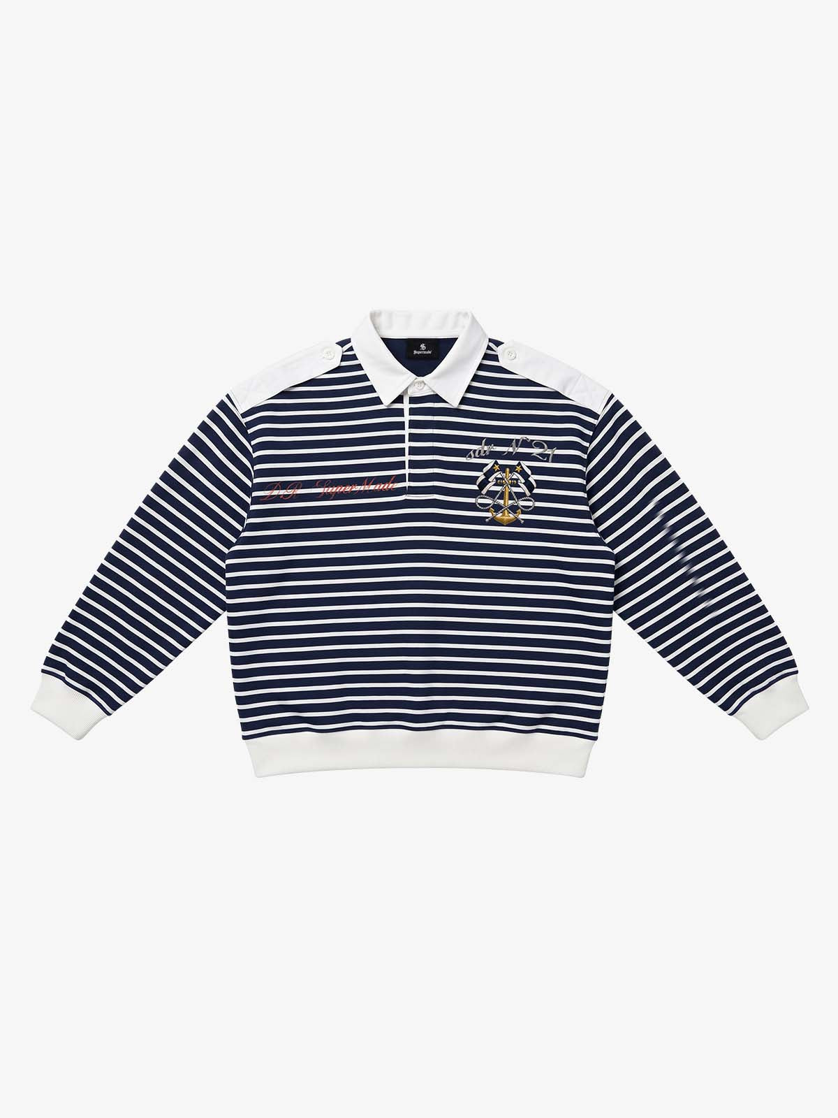 Anchor Embroidered Striped Heavyweight Sweatshirt
