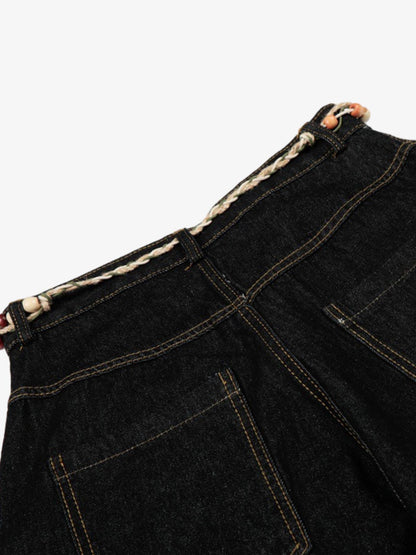 Rope Detail Waist Wide Leg Denim Jeans