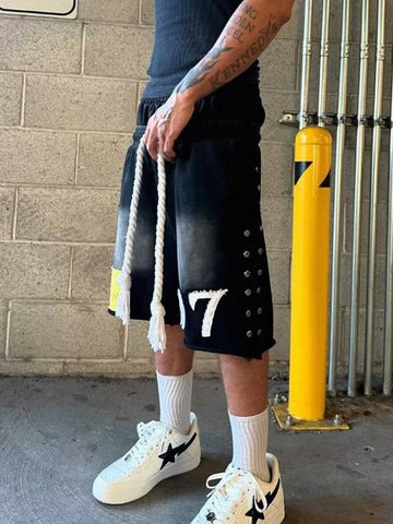 Studded Paneled Double-Waist Shorts