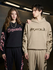 Waffle-Knit Camo Appliqué Embroidered Hoodie & Wide-Leg Sweatpants Set