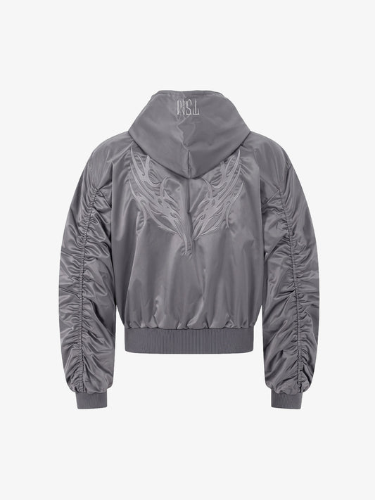 Embroidered Quilted Hooded Windbreaker Jacket