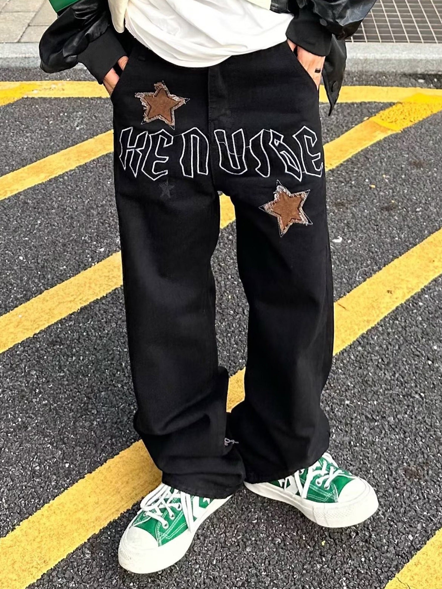 Thesupermade American High Street Patchwork Star Embroidered Jeans