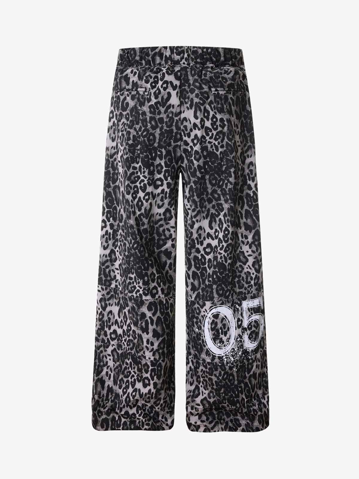 Stylish Leopard Print Wide-Leg Pants with Unique Graphic Design 
