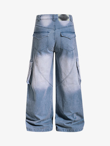 Studded Curved Seam Cargo Jeans 