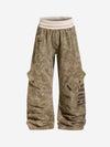 Washed Embroidered Multi-Pocket Baggy Cargo Pants
