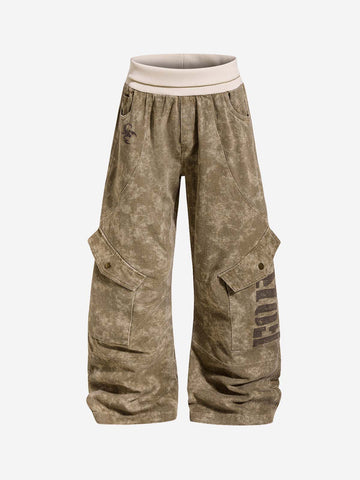 Washed Embroidered Multi-Pocket Baggy Cargo Pants