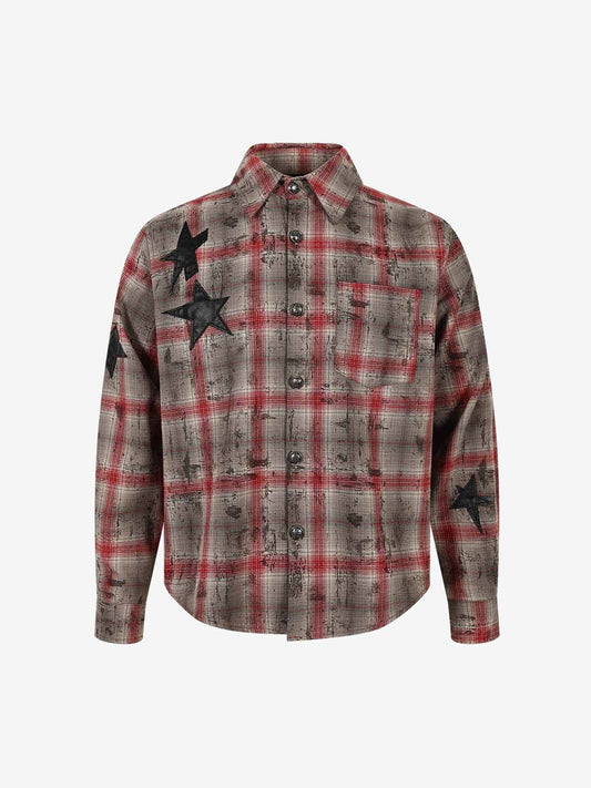 Distressed Star Applique Long Sleeve Shirt